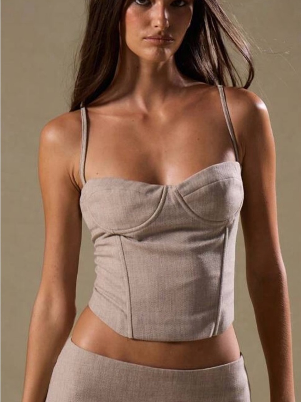 Fitted Ribbed Bustier Camisole in Taupe